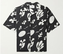 Camp-Collar Printed Cotton and Silk-Blend Shirt