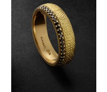 Mezuzah Ring aus gehämmertem Gold mit Diamanten