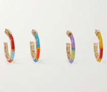 Set of Four Gold-Tone Beaded Hoop Earrings