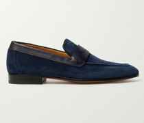 Lorenzo Leather-Trimmed Suede Loafers