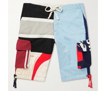 Upgecycelte Shorts aus Canvas aus einer Baumwollmischung, Twill und Jersey in Patchwork-Optik