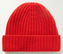 Beanie aus Kaschmir in Rippstrick