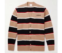 Logo-Embroidered Striped Wool and Cashmere-Blend Cardigan