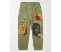 Katsuragi Wide-Leg Patchwork Distressed Cotton-Twill Trousers