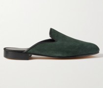 Leather-Trimmed Suede Backless Loafers