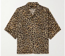 Hemd aus Voile mit Leopardenprint und wandelbarem Kragen