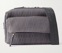 Zip N Flap Umhängetasche aus Canvas mit Jacquard-Muster und Lederbesatz