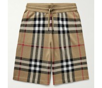Straight-Leg Checked Birdseye Silk and Wool-Blend Drawstring Shorts