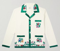 Winter Garden Satin-Trimmed Embroidered Cotton Overshirt
