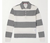 Pullover aus Baumwolle in Waffelstrick mit Streifen, Polokragen und Logoapplikation