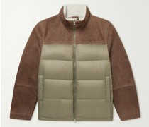 Shearling-Lined Suede-Trimmed Shell Down Jacket