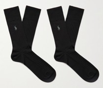 Set aus zwei Paar Socken aus einer gerippten Baumwollmischung mit Logostickerei