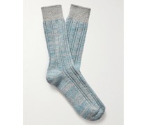 Socken aus einer Wollmischung in Rippstrick und Colour-Block-Optik