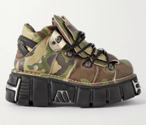 + New Rock Embellished Camouflage-Print Leather Platform Sneakers