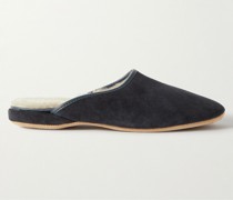 Slippers aus Veloursleder mit Shearling-Futter