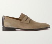 Pennyloafers aus Veloursleder mit Lederbesatz