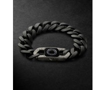 Large England Made Me Armband aus Keramik mit Onyxen, Saphiren und rhodiniertem Detail