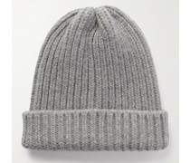 Beanie aus einer Woll-Kaschmirmischung in Rippstrick