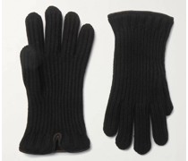 Handschuhe aus Kaschmir in Rippstrick mit Ledereinfassung