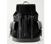 Rucksack aus vollnarbigem Leder und Canvas mit Logomuster