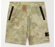 Gerade geschnittene Shorts aus Shell mit Camouflage-Print und Satinbesatz