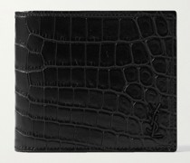 Portemonnaie aus Leder mit Krokodileffekt und Logoapplikationen