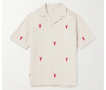 Lobster Hemd aus einer bestickten Leinen-Baumwollmischung mit wandelbarem Kragen