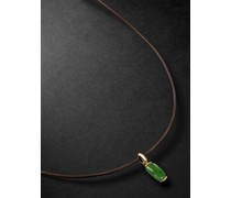 Oblong Small Anhängerkette aus 18 Karat Gold und Leder mit Nephrit-Jade