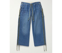 Weit geschnittene mehrlagige Jogginghose aus Jeans und Jersey in Distressed-Optik