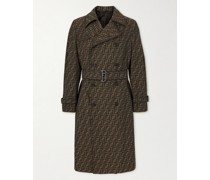 Belted Leather-Trimmed Logo-Jacquard Canvas Trench Coat