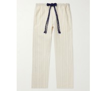 Gerade geschnittene Pyjama-Hose aus einer Leinen-Baumwollmischung mit gehäkelten Besätzen