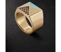 Pyramid Gold, Diamond and Turquoise Ring