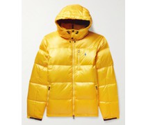 Daunenjacke aus gestepptem Shell mit Kapuze und Logostickerei