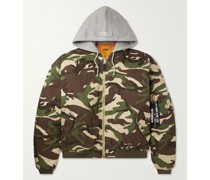 Oversized-Bomberjacke aus Baumwoll-Twill mit Camouflage-Print und Kapuze
