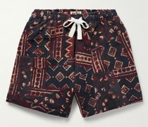 Gerade geschnittene Shorts aus bedruckter Baumwolle mit Kordelzugbund in Patchwork-Optik
