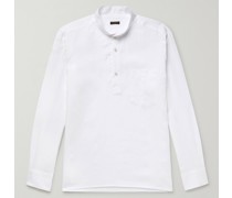 Grandad-Collar Linen Half-Placket Shirt