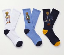 Set aus drei Paar Socken aus geripptem Jacquard-Strick aus einer Baumwollmischung