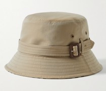 Leather-Trimmed Cotton-Twill Bucket Hat