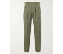 Manny schmal zulaufende Bundfaltenhose aus Baumwoll-Twill