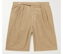 Wide-Leg Pleated Cotton-Corduroy Bermuda Shorts