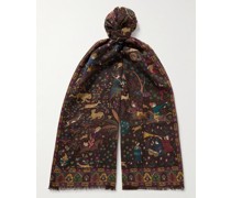 Tuch aus einer Woll-Seidenmischung mit „Mughal Hunter“-Print und Fransen