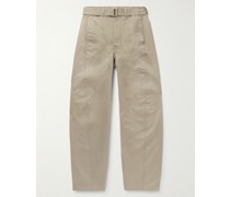 Wide-Leg Belted Cotton-Canvas Trousers
