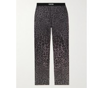 Velvet-Trimmed Leopard-Print Stretch-Silk Satin Pyjama Trousers