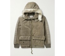 Jacke aus einer Baumwollmischung mit Besätzen aus Faux Fur und gestepptem Shell in Distressed-Optik
