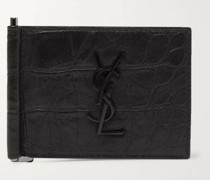 Logo-Appliquéd Croc-Effect Leather Bifold Cardholder with Money Clip