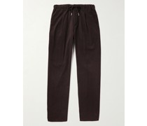 Gerade geschnittene Bundfaltenhose aus Twill aus einer Baumwollmischung mit Kordelzugbund