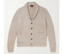 Shawl-Collar Ribbed Cashmere and Silk-Blend Cardigan
