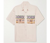 Convertible-Collar Fringed Bead-Embellished Twill Shirt