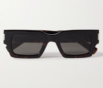 Sonnenbrille mit eckigem Rahmen aus Azetat in Schildpattoptik
