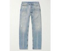 Gerade geschnittene Jeans mit Logostickerei in Distressed-Optik